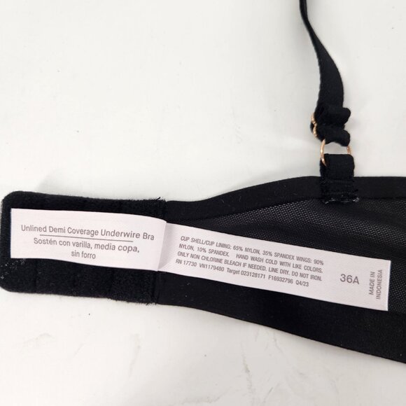 Auden Unlined Demi Coverage Underwire Bra Women 36A Black Mesh Adjustable Strap - Picture 5 of 5